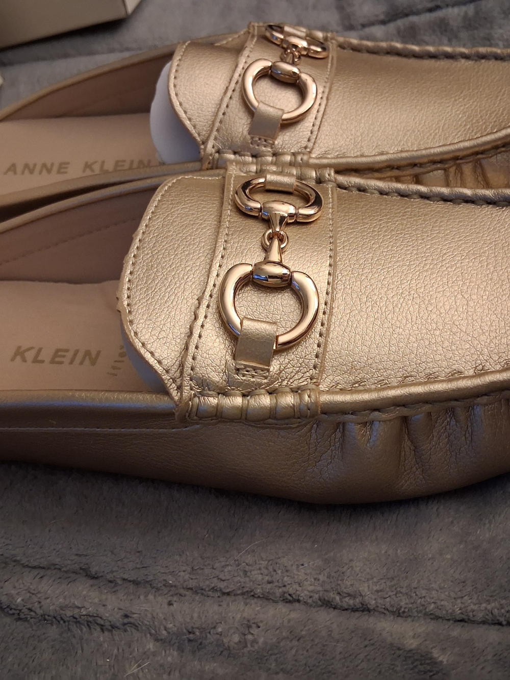 Anne Klein Gold Metallic Leather Slip-On Loafers New W/Box